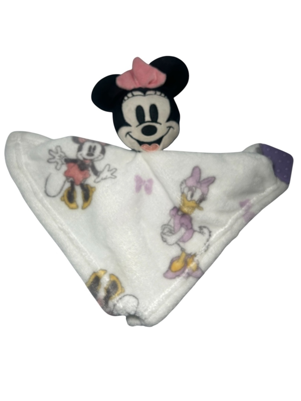 Disney Minnie Mouse Pink & White Comfort Lovey Teether Baby Toy Cozy Comfort